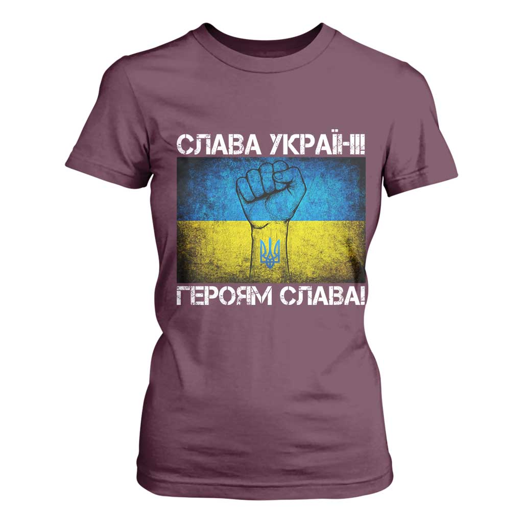 Ukraine Flag T Shirt For Women Glory to the Heroes Ukrainian Patriot Patriotic TS10 Maroon Print Your Wear