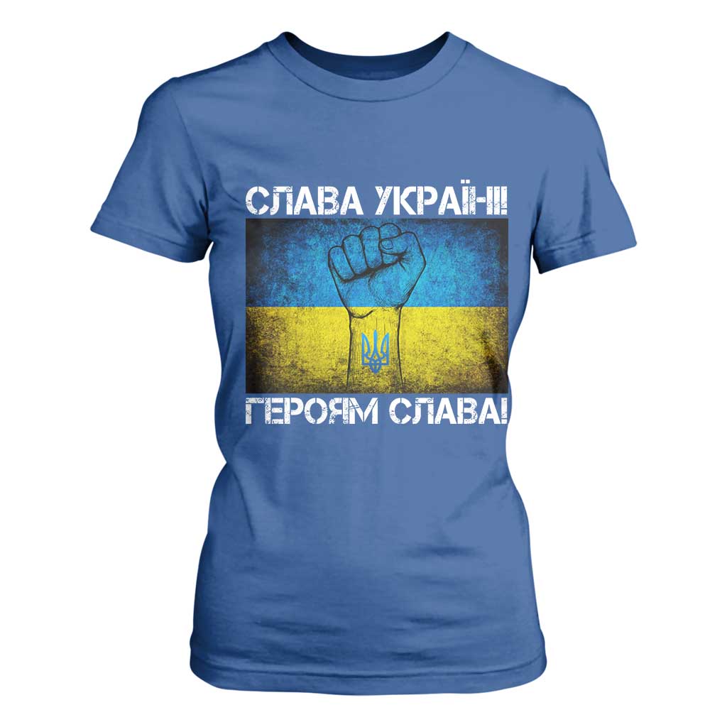 Ukraine Flag T Shirt For Women Glory to the Heroes Ukrainian Patriot Patriotic TS10 Royal Blue Print Your Wear