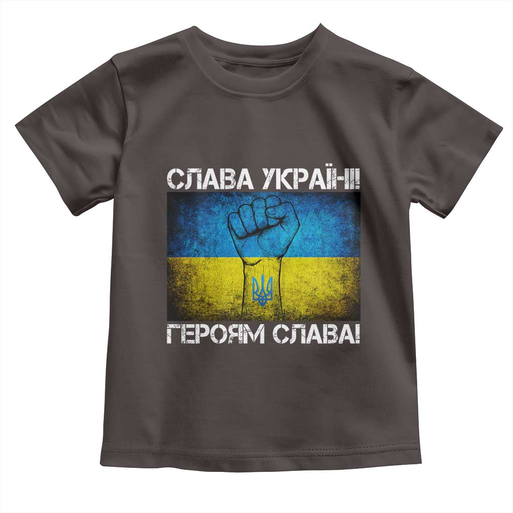 Ukraine Flag Toddler T Shirt Glory to the Heroes Ukrainian Patriot Patriotic TS10 Dark Chocolate Print Your Wear
