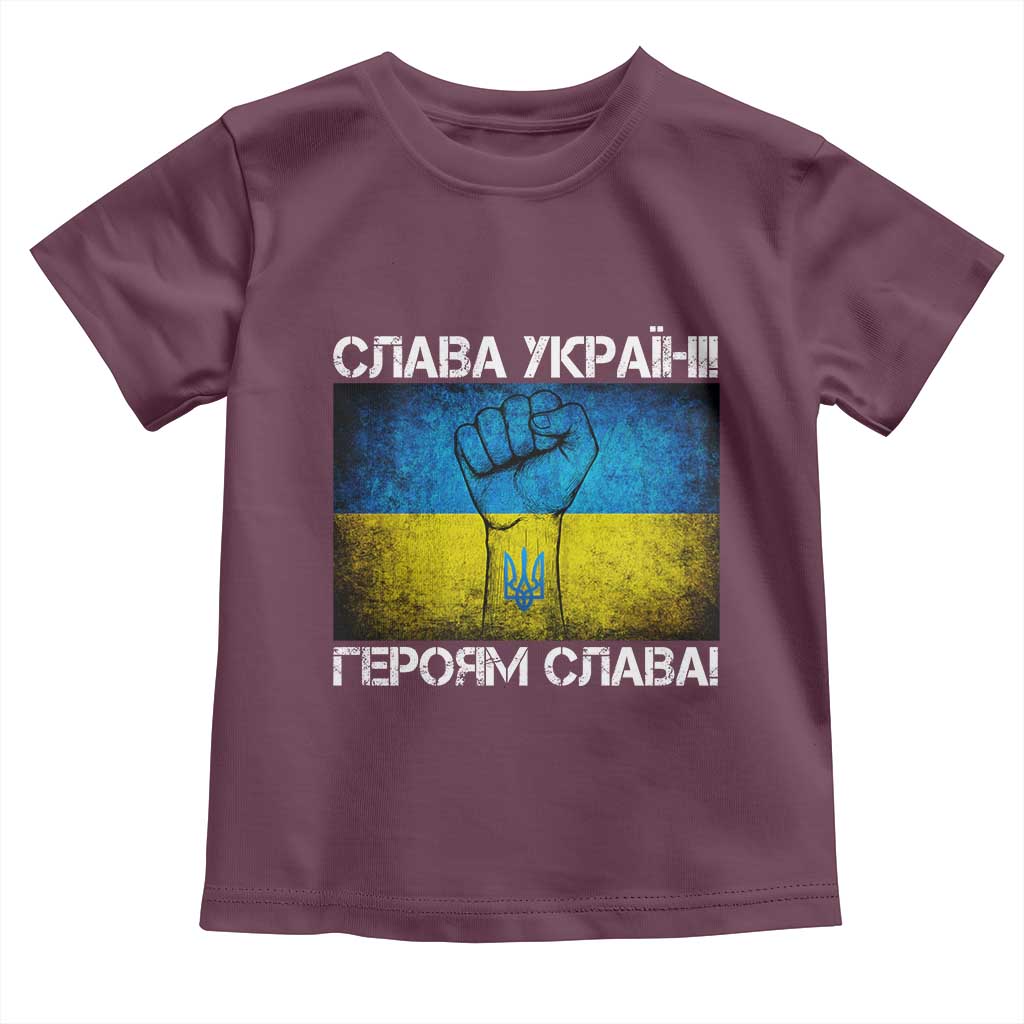 Ukraine Flag Toddler T Shirt Glory to the Heroes Ukrainian Patriot Patriotic TS10 Maroon Print Your Wear