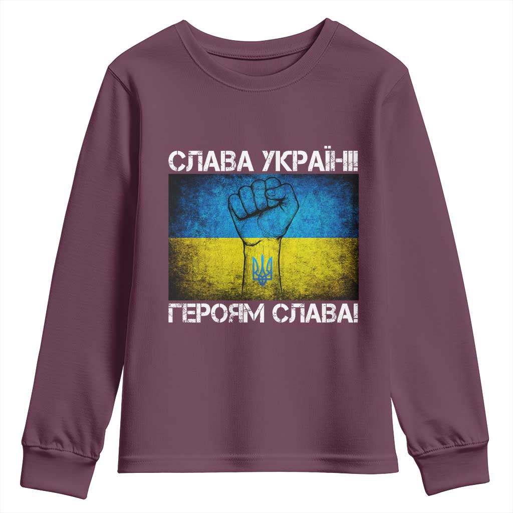Ukraine Flag Youth Sweatshirt Glory to the Heroes Ukrainian Patriot Patriotic TS10 Maroon Print Your Wear