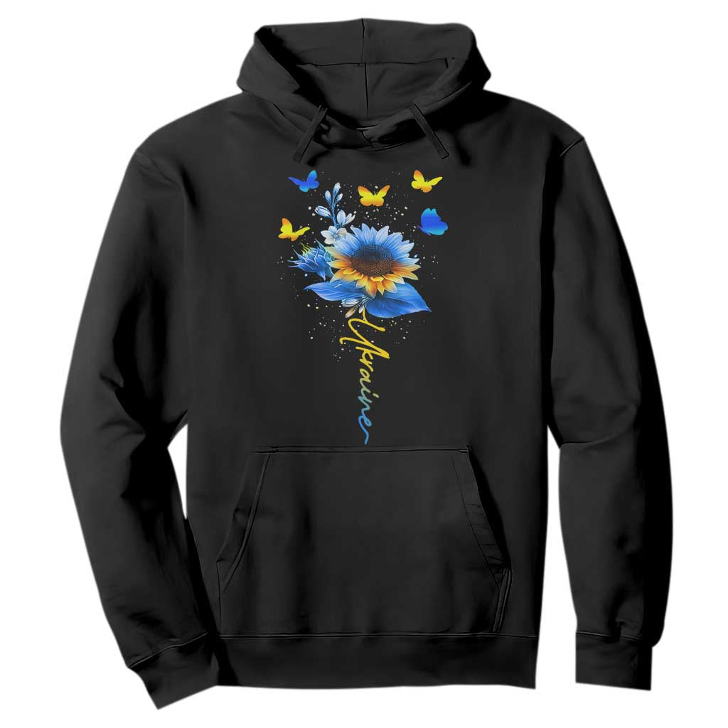 Sunflower Ukraine Flag Hoodie Ukrainian Butterflies Flowers TS10 Black Print Your Wear