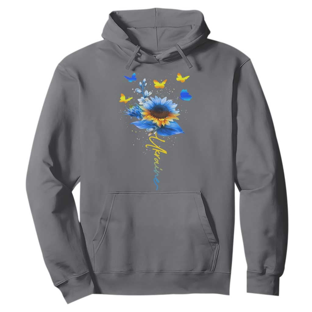 Sunflower Ukraine Flag Hoodie Ukrainian Butterflies Flowers TS10 Charcoal Print Your Wear