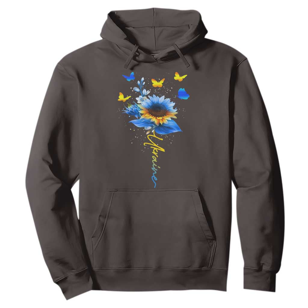 Sunflower Ukraine Flag Hoodie Ukrainian Butterflies Flowers TS10 Dark Chocolate Print Your Wear