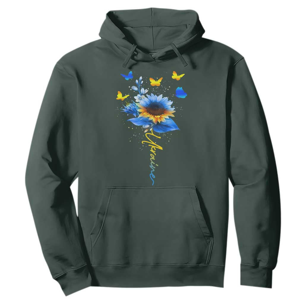 Sunflower Ukraine Flag Hoodie Ukrainian Butterflies Flowers TS10 Dark Forest Green Print Your Wear
