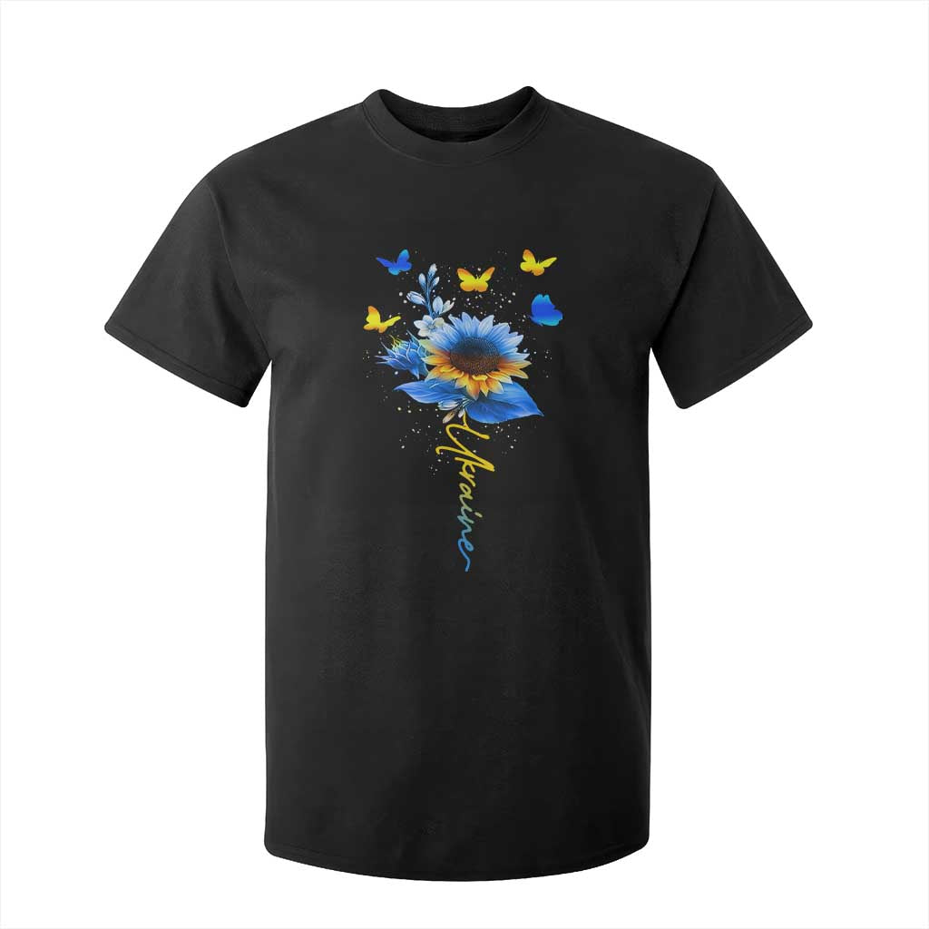 Sunflower Ukraine Flag T Shirt For Kid Ukrainian Butterflies Flowers TS10 Black Print Your Wear