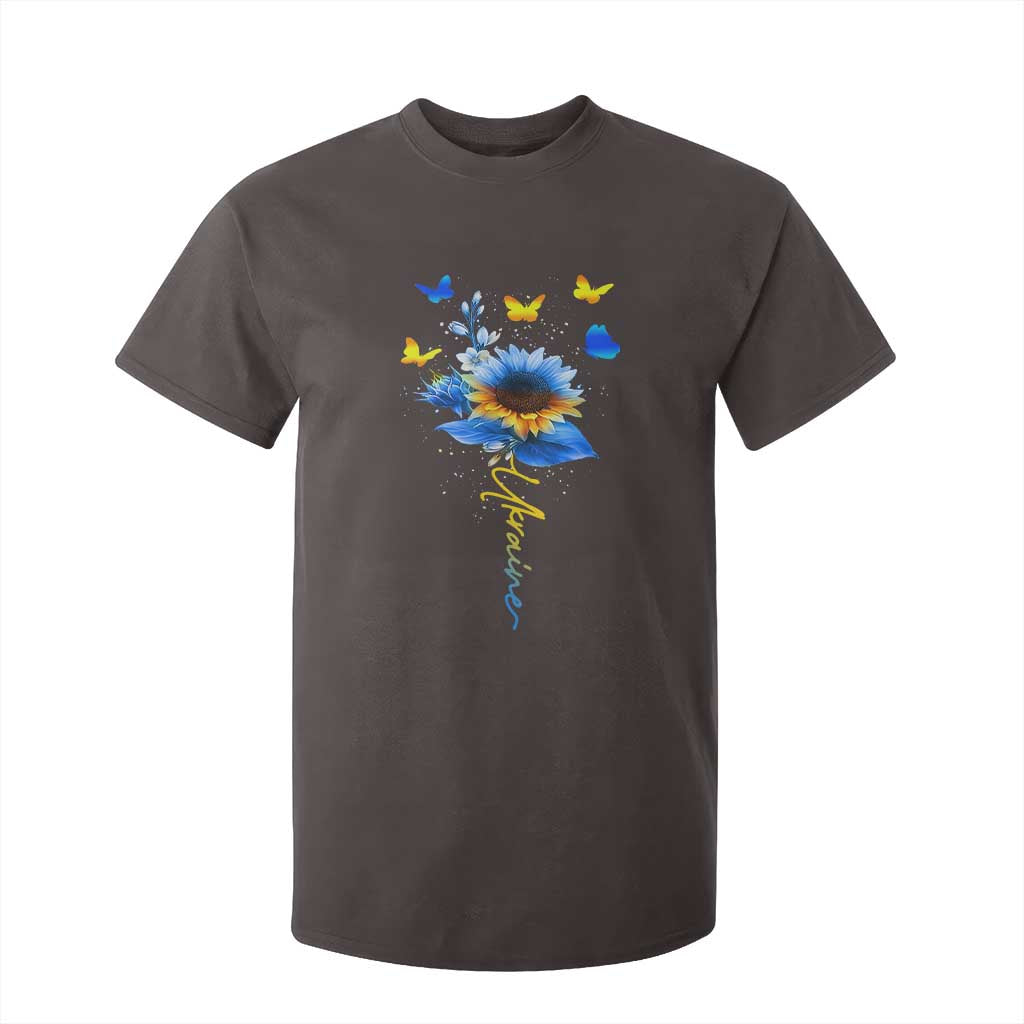 Sunflower Ukraine Flag T Shirt For Kid Ukrainian Butterflies Flowers TS10 Dark Chocolate Print Your Wear