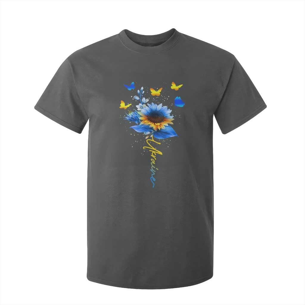 Sunflower Ukraine Flag T Shirt For Kid Ukrainian Butterflies Flowers TS10 Dark Heather Print Your Wear