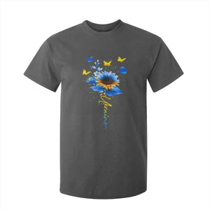 Sunflower Ukraine Flag T Shirt For Kid Ukrainian Butterflies Flowers TS10 Dark Heather Print Your Wear