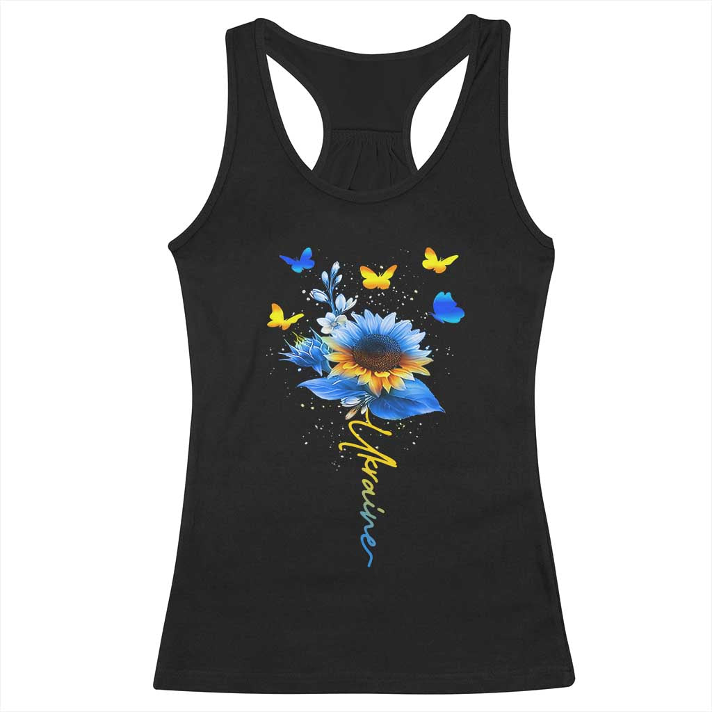 Sunflower Ukraine Flag Racerback Tank Top Ukrainian Butterflies Flowers TS10 Black Print Your Wear