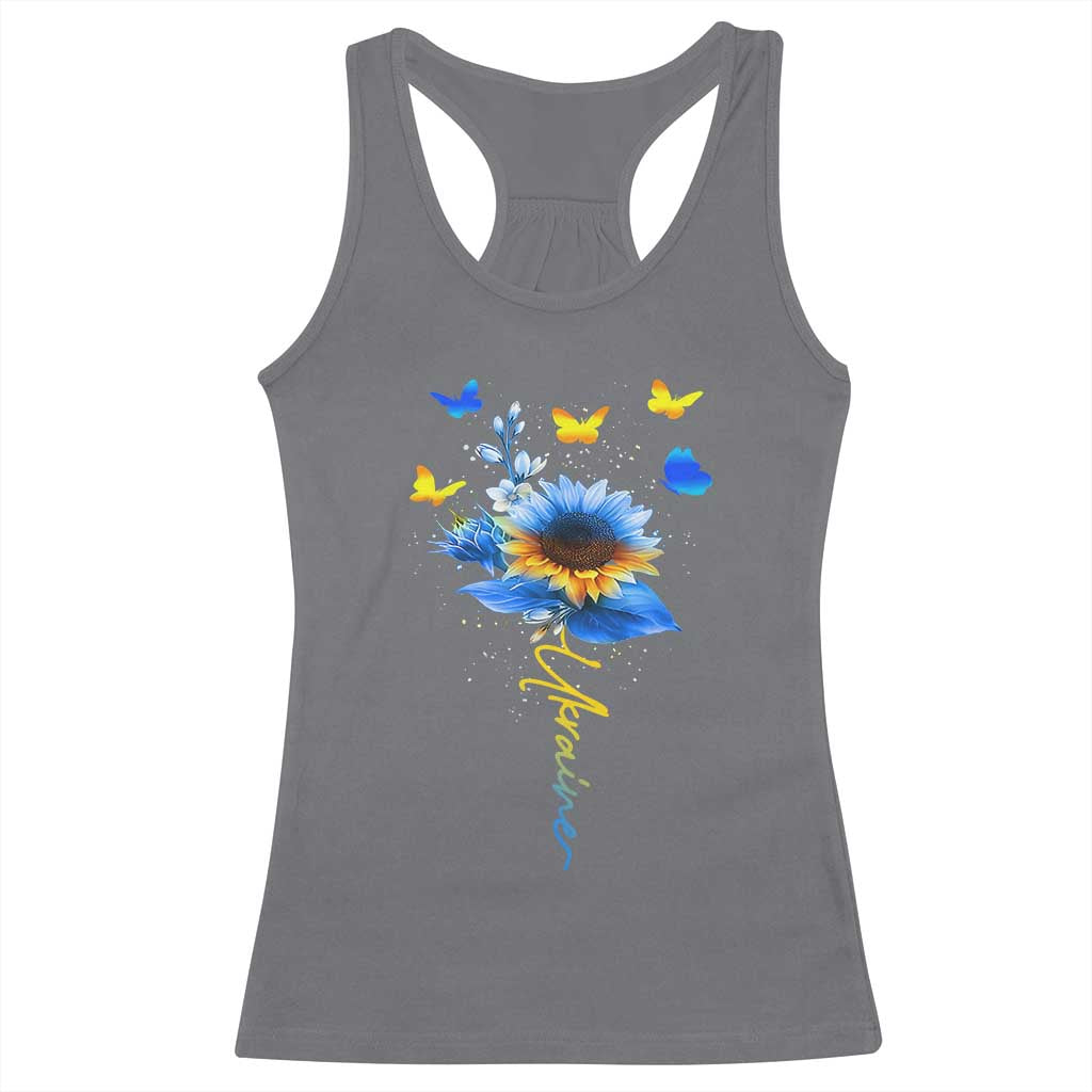 Sunflower Ukraine Flag Racerback Tank Top Ukrainian Butterflies Flowers TS10 Charcoal Print Your Wear