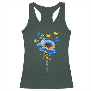 Sunflower Ukraine Flag Racerback Tank Top Ukrainian Butterflies Flowers TS10 Dark Forest Green Print Your Wear