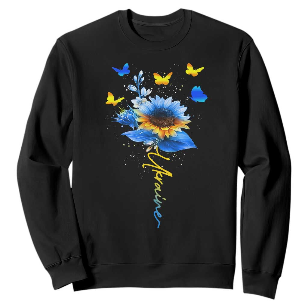 Sunflower Ukraine Flag Sweatshirt Ukrainian Butterflies Flowers TS10 Black Print Your Wear