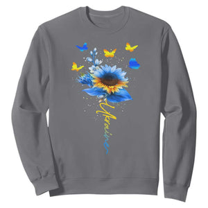 Sunflower Ukraine Flag Sweatshirt Ukrainian Butterflies Flowers TS10 Charcoal Print Your Wear