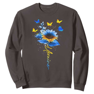 Sunflower Ukraine Flag Sweatshirt Ukrainian Butterflies Flowers TS10 Dark Chocolate Print Your Wear