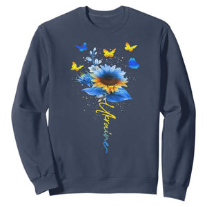 Sunflower Ukraine Flag Sweatshirt - Ukrainian Butterflies Flowers Solidarity Support Pullover TS10 Navy Print Your Wear