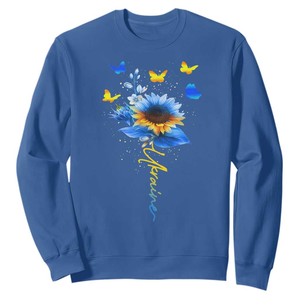 Sunflower Ukraine Flag Sweatshirt - Ukrainian Butterflies Flowers Solidarity Support Pullover TS10 Royal Blue Print Your Wear