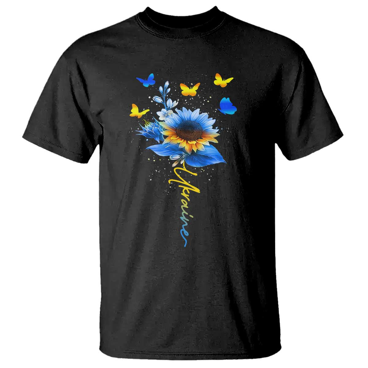 Sunflower Ukraine Flag T Shirt Ukrainian Butterflies Flowers TS10 Black Print Your Wear