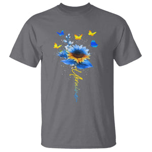 Sunflower Ukraine Flag T Shirt Ukrainian Butterflies Flowers TS10 Charcoal Print Your Wear