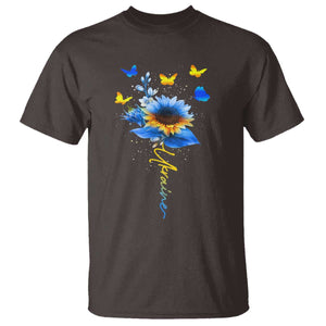 Sunflower Ukraine Flag T Shirt Ukrainian Butterflies Flowers TS10 Dark Chocolate Print Your Wear