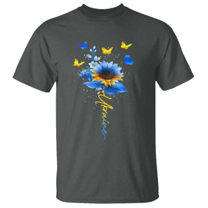 Sunflower Ukraine Flag T Shirt Ukrainian Butterflies Flowers TS10 Dark Heather Print Your Wear