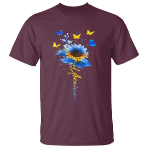 Sunflower Ukraine Flag T Shirt Ukrainian Butterflies Flowers TS10 Maroon Print Your Wear