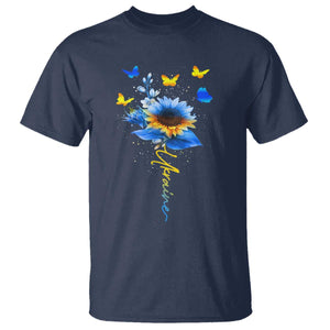 Sunflower Ukraine Flag T Shirt Ukrainian Butterflies Flowers TS10 Navy Print Your Wear