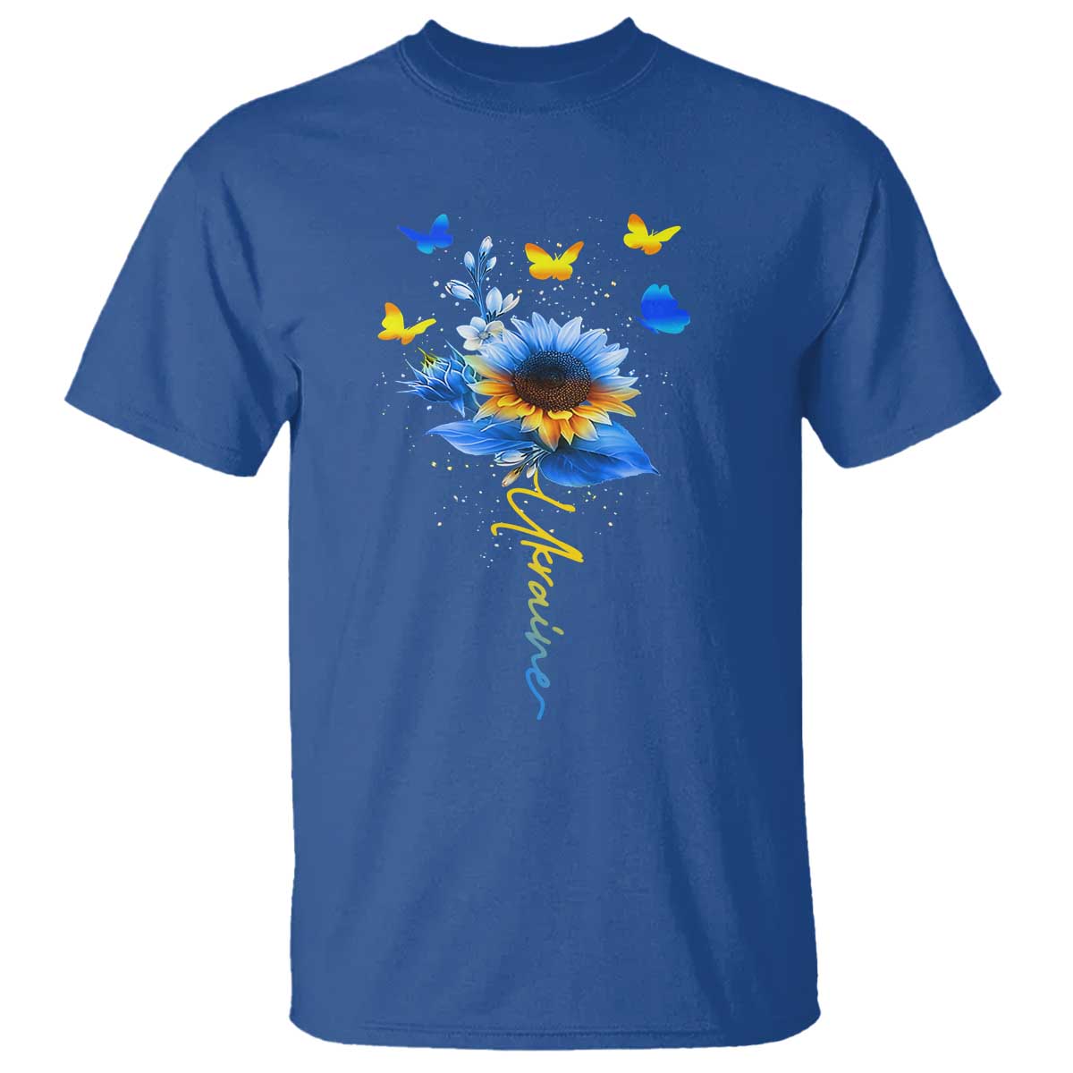 Sunflower Ukraine Flag T Shirt Ukrainian Butterflies Flowers TS10 Royal Blue Print Your Wear