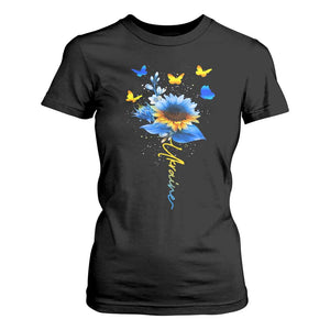 Sunflower Ukraine Flag T Shirt For Women Ukrainian Butterflies Flowers TS10 Black Print Your Wear