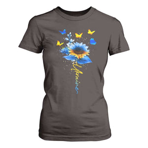 Sunflower Ukraine Flag T Shirt For Women Ukrainian Butterflies Flowers TS10 Dark Chocolate Print Your Wear