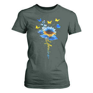 Sunflower Ukraine Flag T Shirt For Women Ukrainian Butterflies Flowers TS10 Dark Forest Green Print Your Wear
