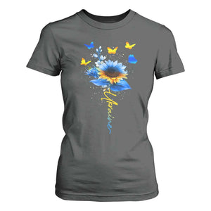 Sunflower Ukraine Flag T Shirt For Women Ukrainian Butterflies Flowers TS10 Dark Heather Print Your Wear