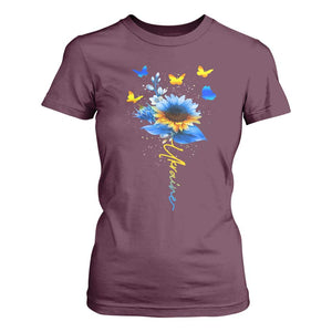 Sunflower Ukraine Flag T Shirt For Women Ukrainian Butterflies Flowers TS10 Maroon Print Your Wear