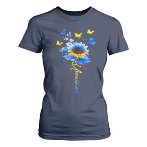 Sunflower Ukraine Flag T Shirt For Women Ukrainian Butterflies Flowers TS10 Navy Print Your Wear