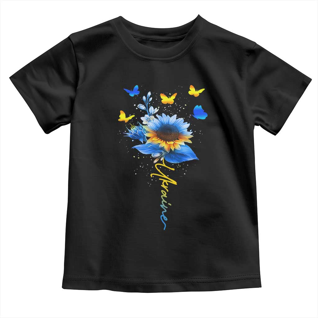 Sunflower Ukraine Flag Toddler T Shirt Ukrainian Butterflies Flowers TS10 Black Print Your Wear