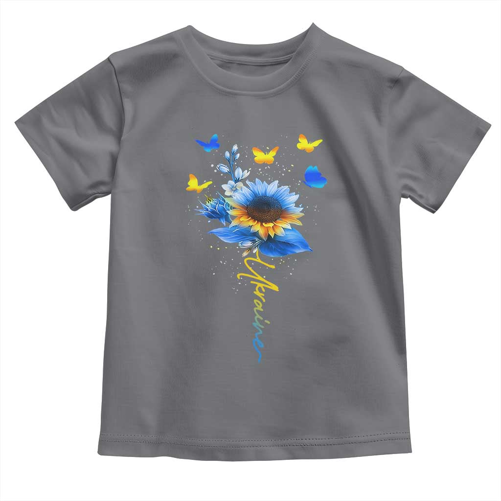 Sunflower Ukraine Flag Toddler T Shirt Ukrainian Butterflies Flowers TS10 Charcoal Print Your Wear