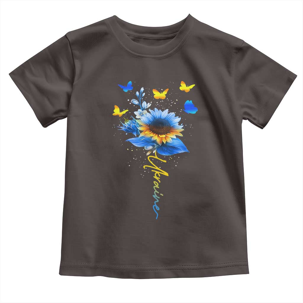 Sunflower Ukraine Flag Toddler T Shirt Ukrainian Butterflies Flowers TS10 Dark Chocolate Print Your Wear