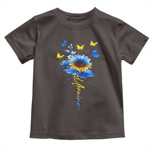Sunflower Ukraine Flag Toddler T Shirt Ukrainian Butterflies Flowers TS10 Dark Chocolate Print Your Wear