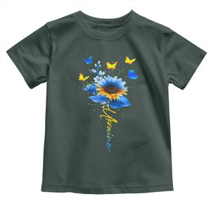 Sunflower Ukraine Flag Toddler T Shirt Ukrainian Butterflies Flowers TS10 Dark Forest Green Print Your Wear