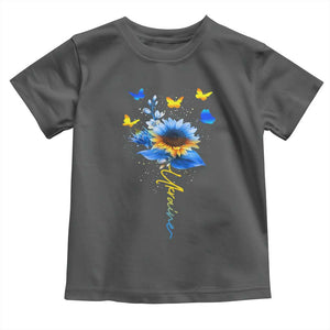 Sunflower Ukraine Flag Toddler T Shirt Ukrainian Butterflies Flowers TS10 Dark Heather Print Your Wear