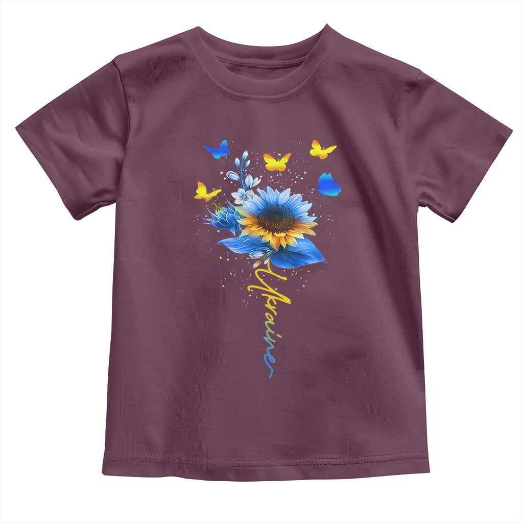Sunflower Ukraine Flag Toddler T Shirt Ukrainian Butterflies Flowers TS10 Maroon Print Your Wear