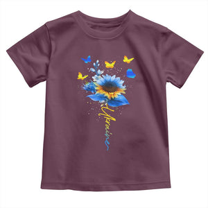 Sunflower Ukraine Flag Toddler T Shirt Ukrainian Butterflies Flowers TS10 Maroon Print Your Wear