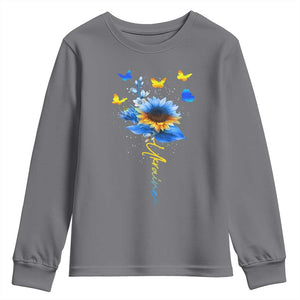 Sunflower Ukraine Flag Youth Sweatshirt Ukrainian Butterflies Flowers TS10 Charcoal Print Your Wear