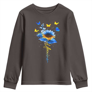 Sunflower Ukraine Flag Youth Sweatshirt Ukrainian Butterflies Flowers TS10 Dark Chocolate Print Your Wear