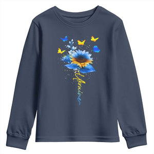 Sunflower Ukraine Flag Youth Sweatshirt Ukrainian Butterflies Flowers TS10 Navy Print Your Wear