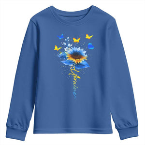 Sunflower Ukraine Flag Youth Sweatshirt Ukrainian Butterflies Flowers TS10 Royal Blue Print Your Wear