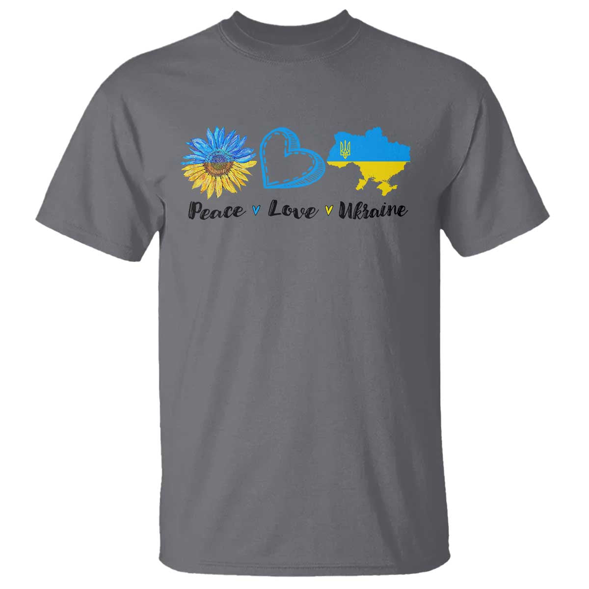 Peace Love Ukraine Sunflower Flag T Shirt TS10 Charcoal Print Your Wear