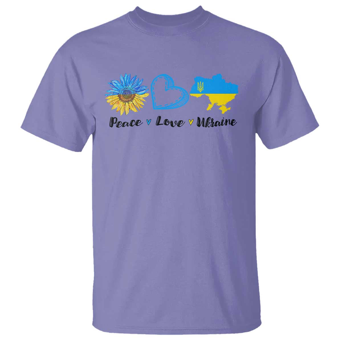 Peace Love Ukraine Sunflower Flag T Shirt TS10 Violet Print Your Wear