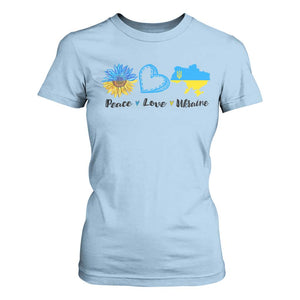 Peace Love Ukraine Sunflower Flag T Shirt For Women TS10 Light Blue Print Your Wear