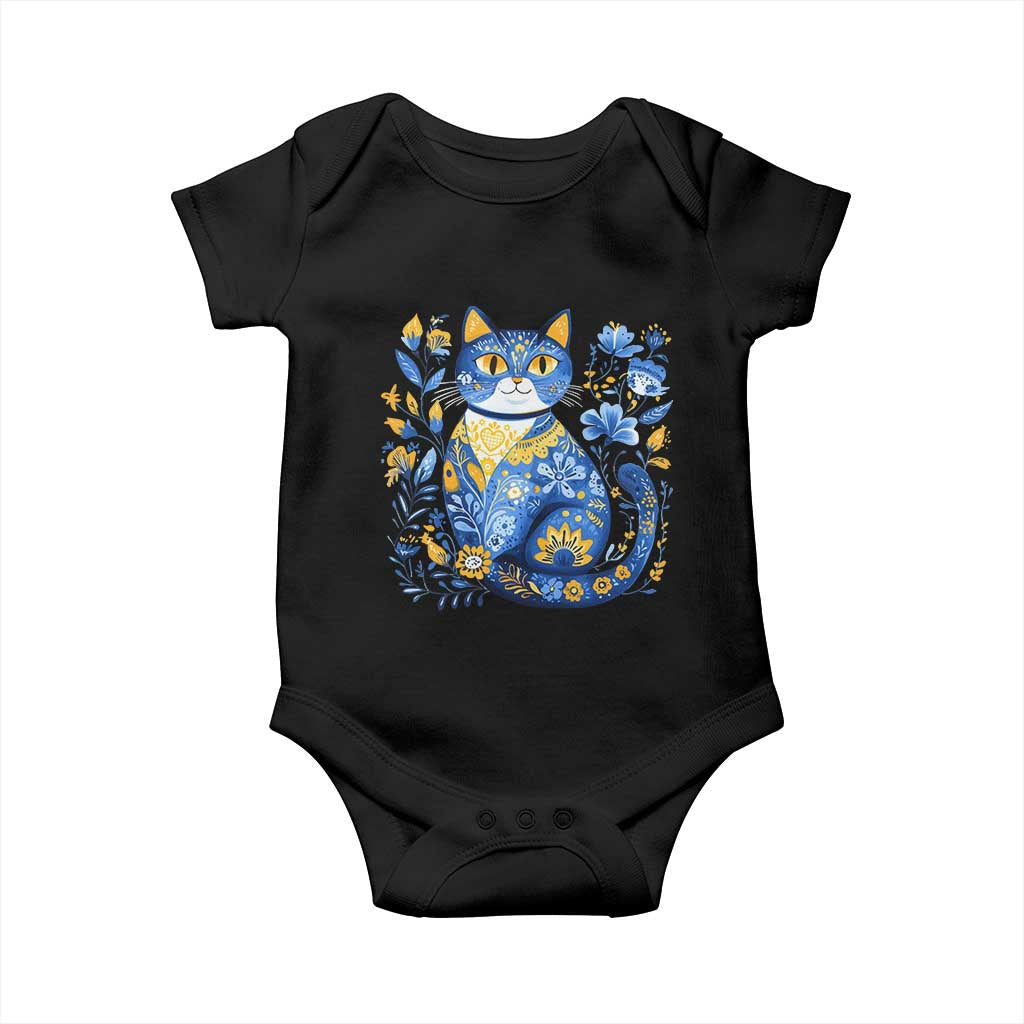 Ukraine Cat Floral Vintage Ukrainian Flag Baby Onesie TS10 Black Print Your Wear